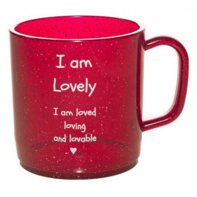 I am lovely - red happy mug
