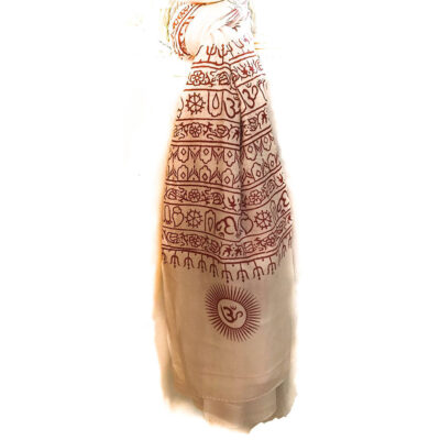 White Red Om mantra scarf