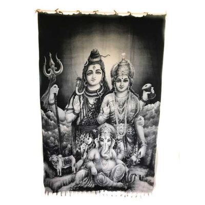 Shiva Parvati Ganesh Wall Hanging Black and White