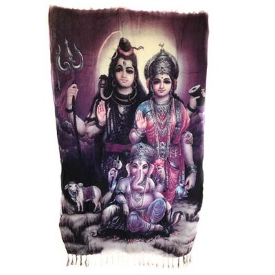 Shiva Parvati Ganesh Wall Hanging - Purple