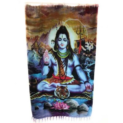 Shiva on Tiger Wall Hanging - Blue-Purple
