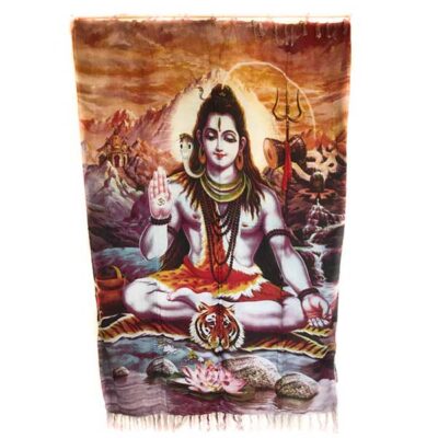 Shiva on Tiger Wall Hanging - Red Purple