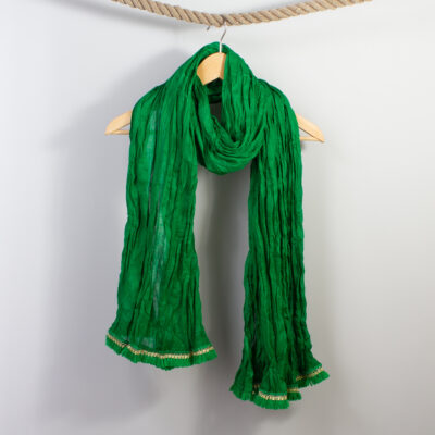 Indian Cotton Crinkle Scarf Green with Gold detail