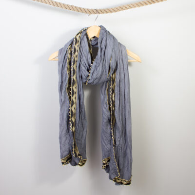 Indian Cotton Crinkle Scarf Grey with Cream detail
